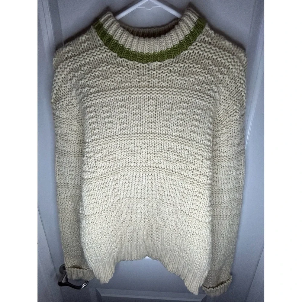 Vintage 80's Webster Wool Knitted Cream And Olive Green Sweater Sz Mens Medium‎